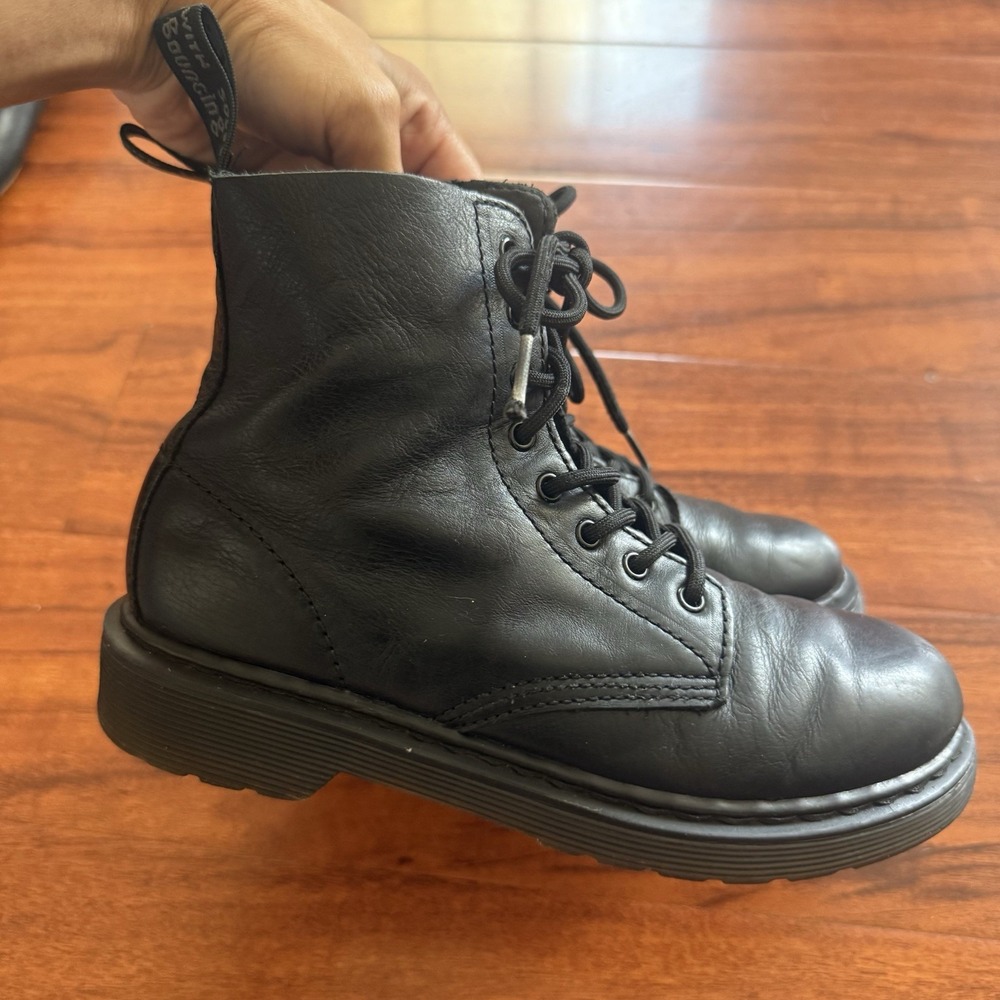 Dr. Martens 1460 Leather Lace Up Boots Kids Size 3 Womens Size 5 Black Side Zip - Picture 6 of 11